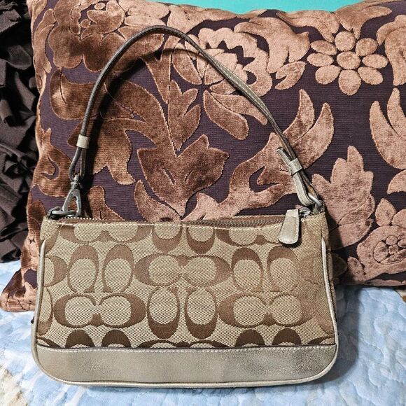 2005 Metallic champagne suede y2k Coach Demi Shoulder Bag - Picture 1 of 7